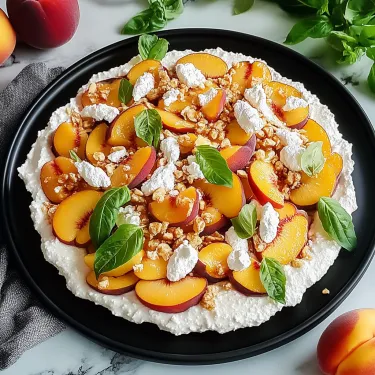 A plate of food with peaches and mint.