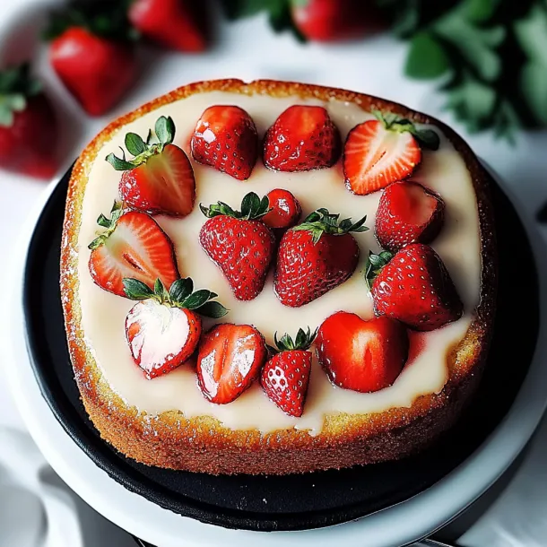 A cake with strawberries on top.