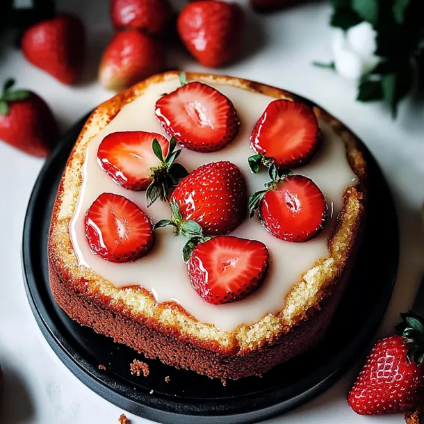A slice of cake with strawberries on top.