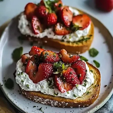 Two pieces of bread with strawberries and whipped cream.