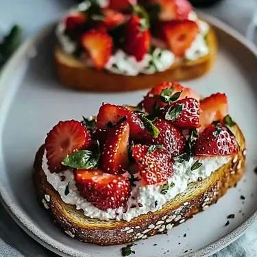 Two slices of bread with strawberries and whipped cream.