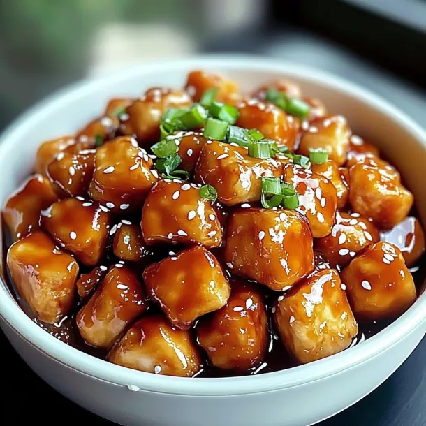 A bowl of chicken with sauce.