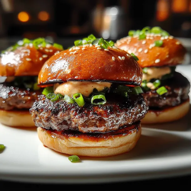 Three burgers with sauce on a plate.