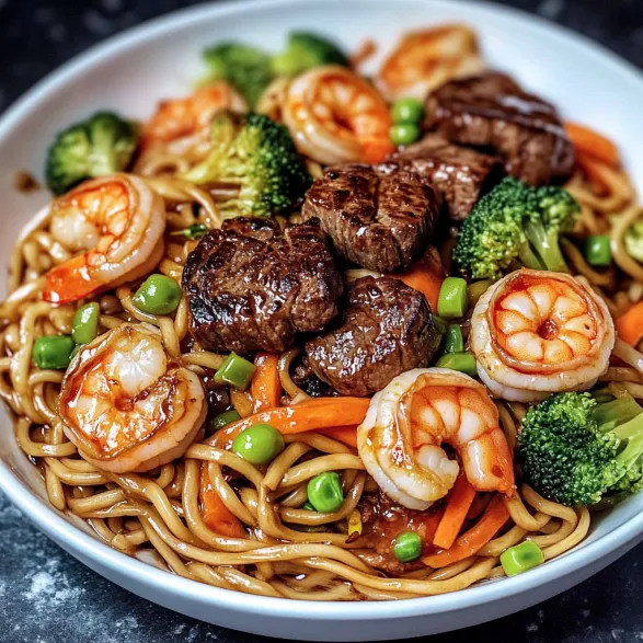 A bowl with shrimp and veggies.