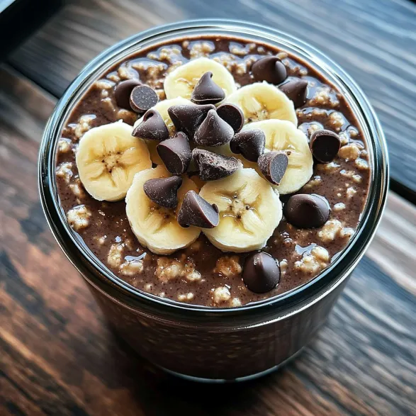 A glass filled with bananas and chocolatey yogurt.