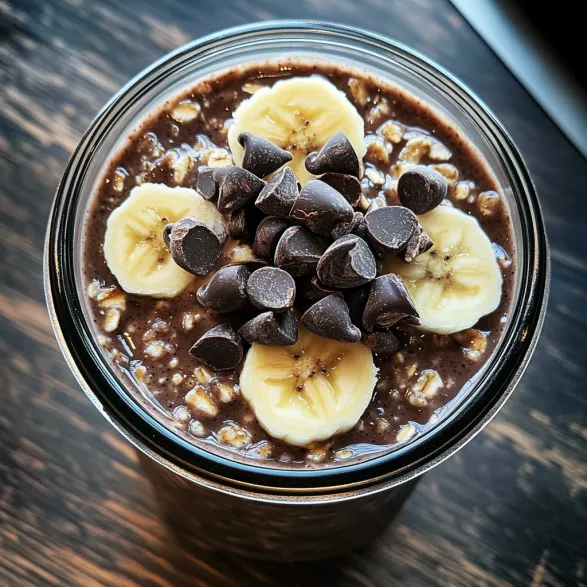 Glass cup holding banana chocolate yogurt.