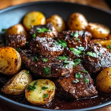 A plate of meat and potatoes.
