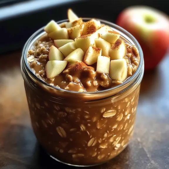 Glass filled with oats and topped with apple slices.