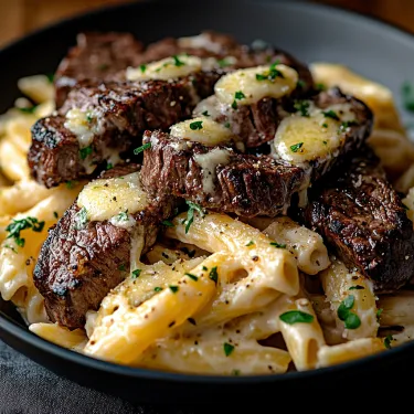 A plate of food with meat and pasta.