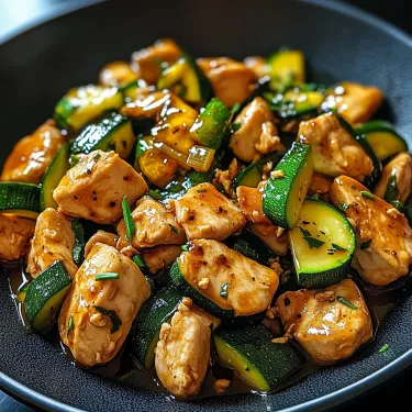 A bowl of chicken and vegetables.