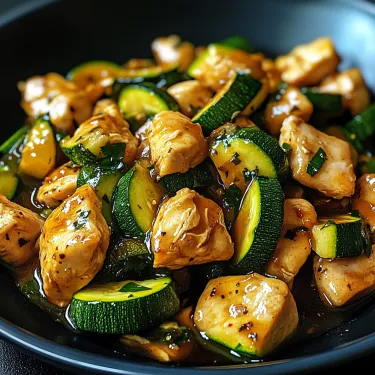 Chicken with zucchini in a bowl.