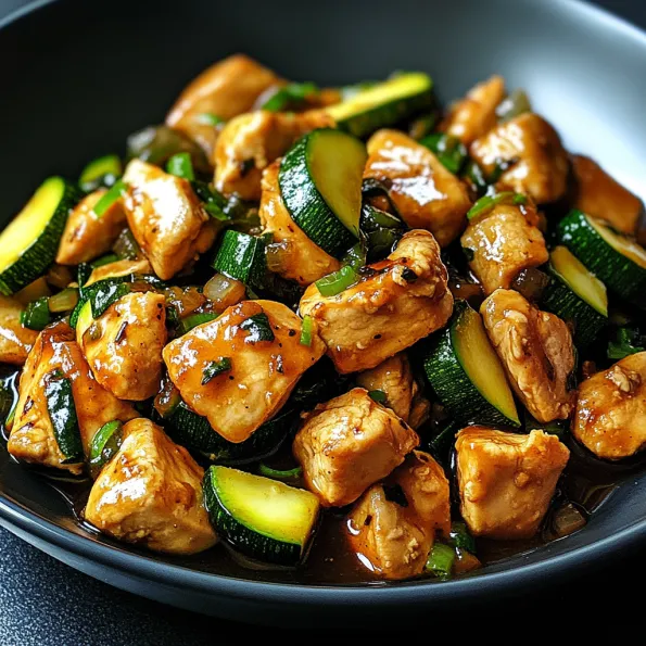 A bowl of chicken and vegetables.