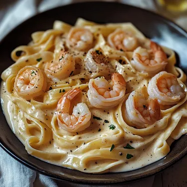 A bowl of shrimp and pasta.