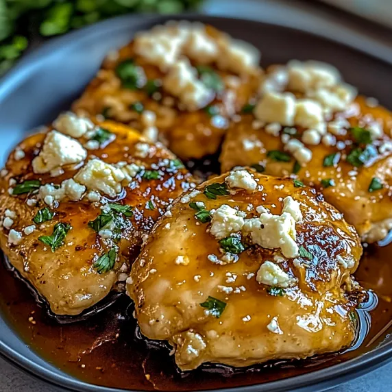 Chicken piled with feta cheese on a plate.
