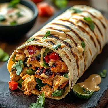 A burrito with meat and vegetables.