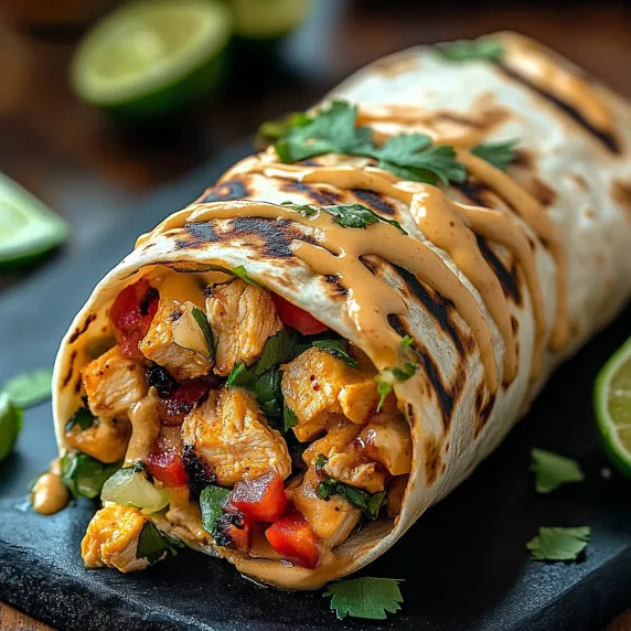 A burrito with meat and vegetables.