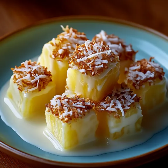 A plate stacked with coconut treats.