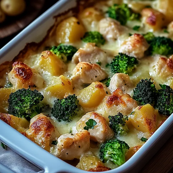 A dish of chicken and broccoli.