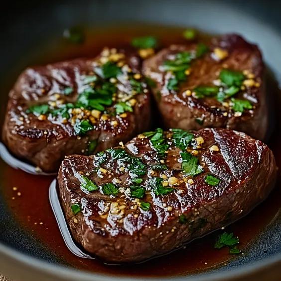 Meat on a plate with peppers and spices beside it.
