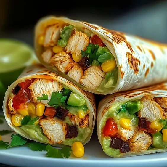 Plate with food, plus a burrito and a lime wedge.