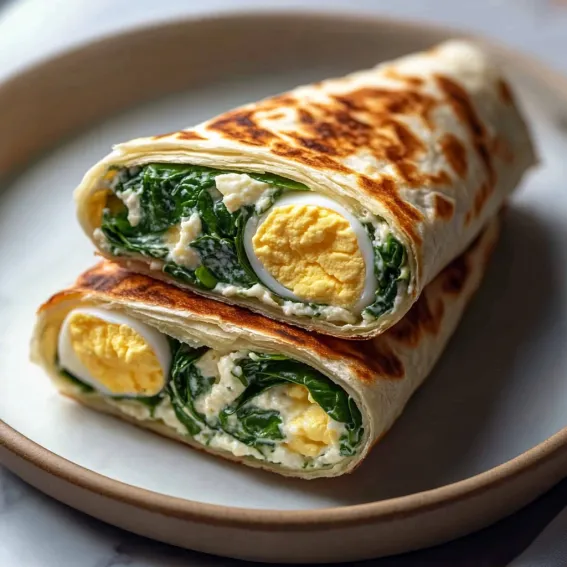 A sandwich with eggs and spinach.
