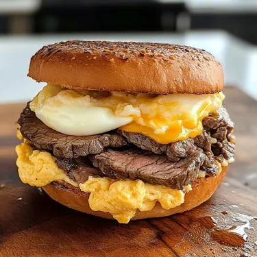 A sandwich with meat and egg on a wooden table.