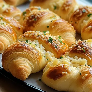 A plate of croissants topped with fresh herbs.