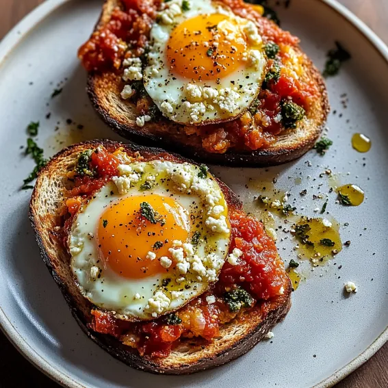 Eggs sitting on toasted bread slices.