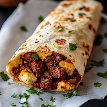 A burrito with meat and cheese.