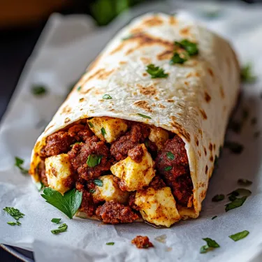 A burrito with meat and cheese.