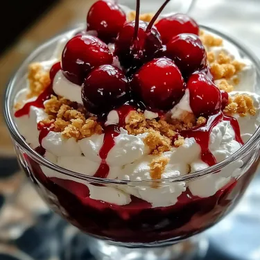 Cherry dessert with whipped cream.