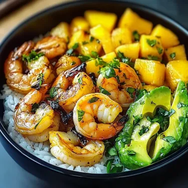 A bowl of shrimp and fruit.
