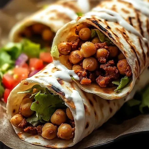 A wrap bursting with chickpeas and creamy sauce.