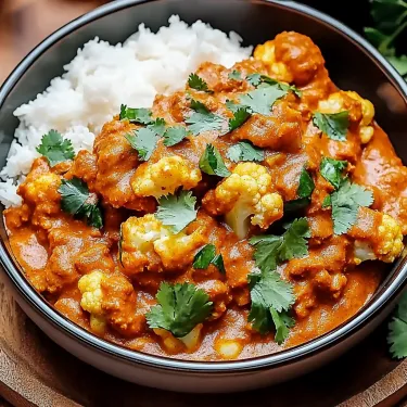 A bowl with rice topped by saucy cauliflower.