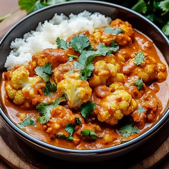A bowl stacked with cauliflower and rice.
