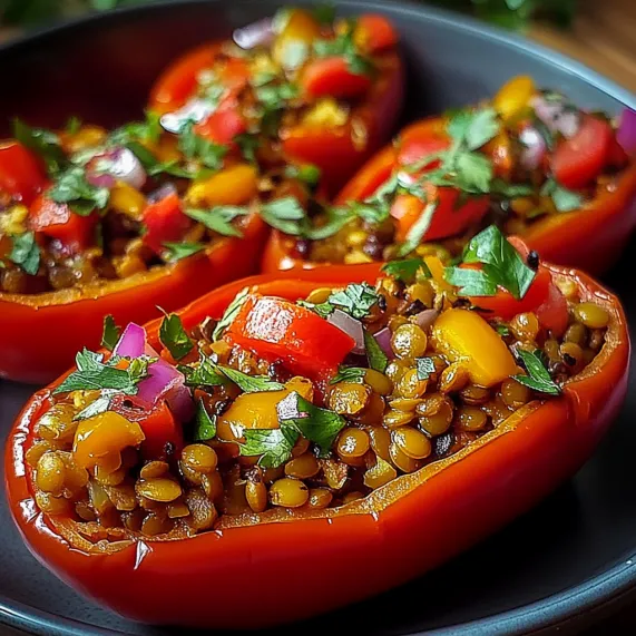 A pepper and tomato dish on a plate.