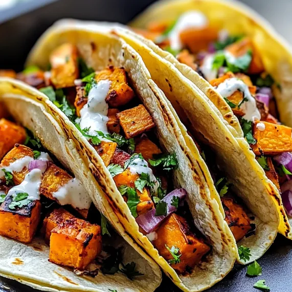 Two loaded tacos with carrots, white sauce, and fixings.