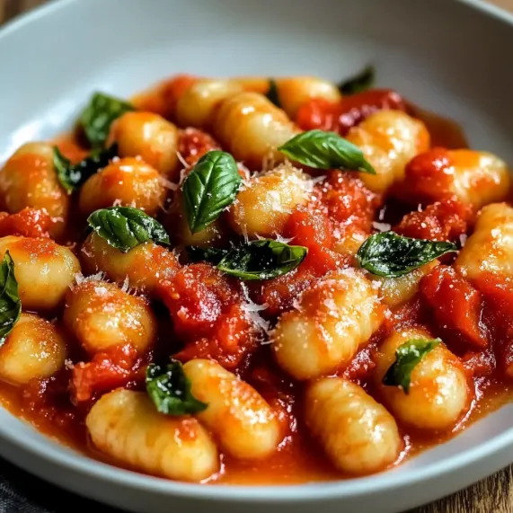 A bowl of pasta with sauce and herbs.