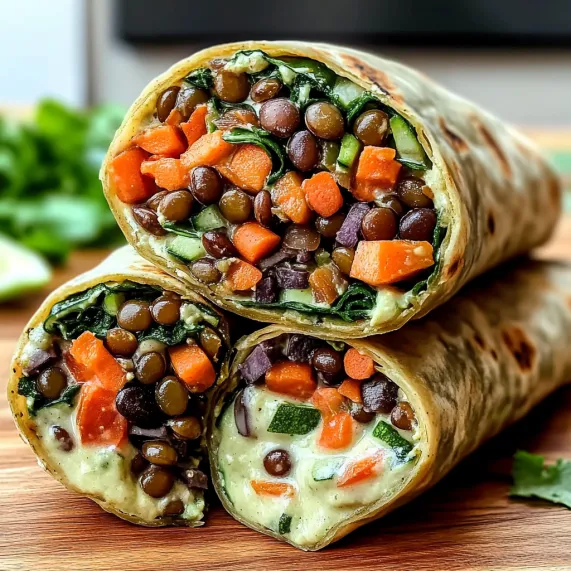 A vegetable wrap with carrots and beans.
