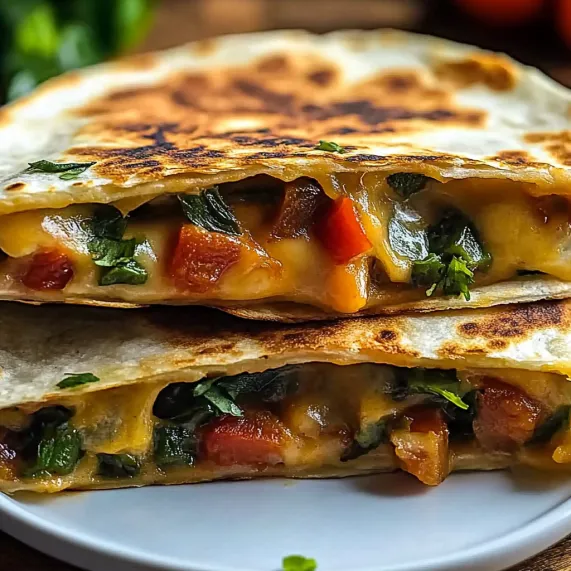 A plate with two quesadillas on it.