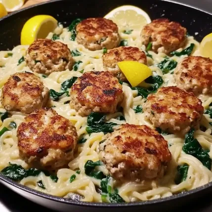 A pan of food with meatballs and spinach.
