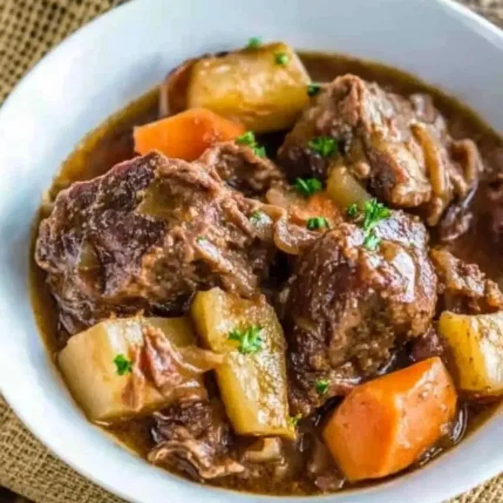 A bowl of meat and vegetables.
