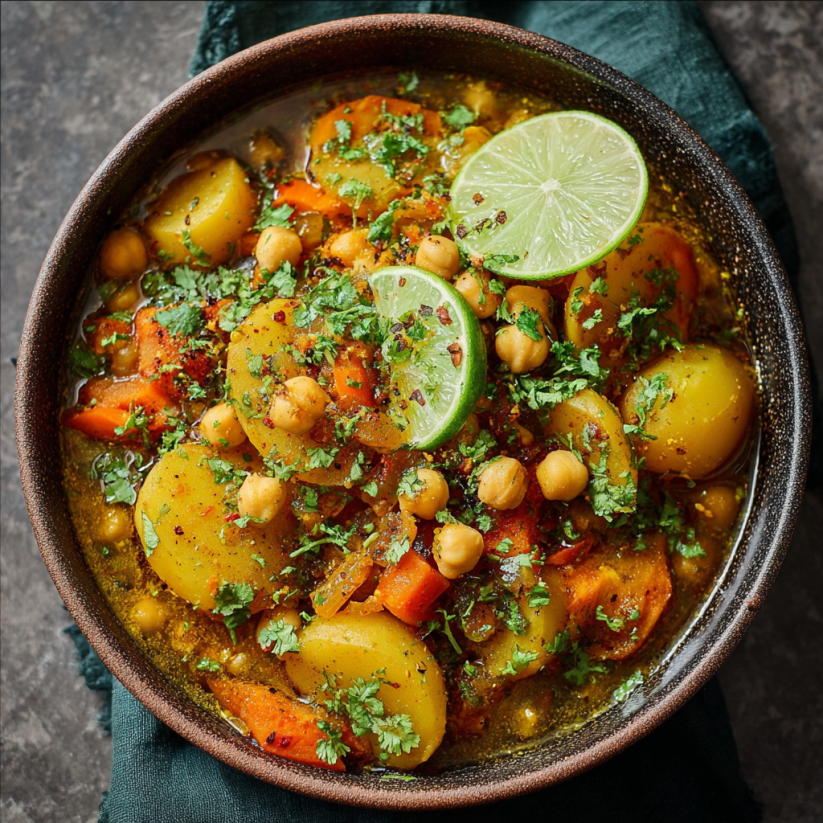A bowl of creamy potato curry.