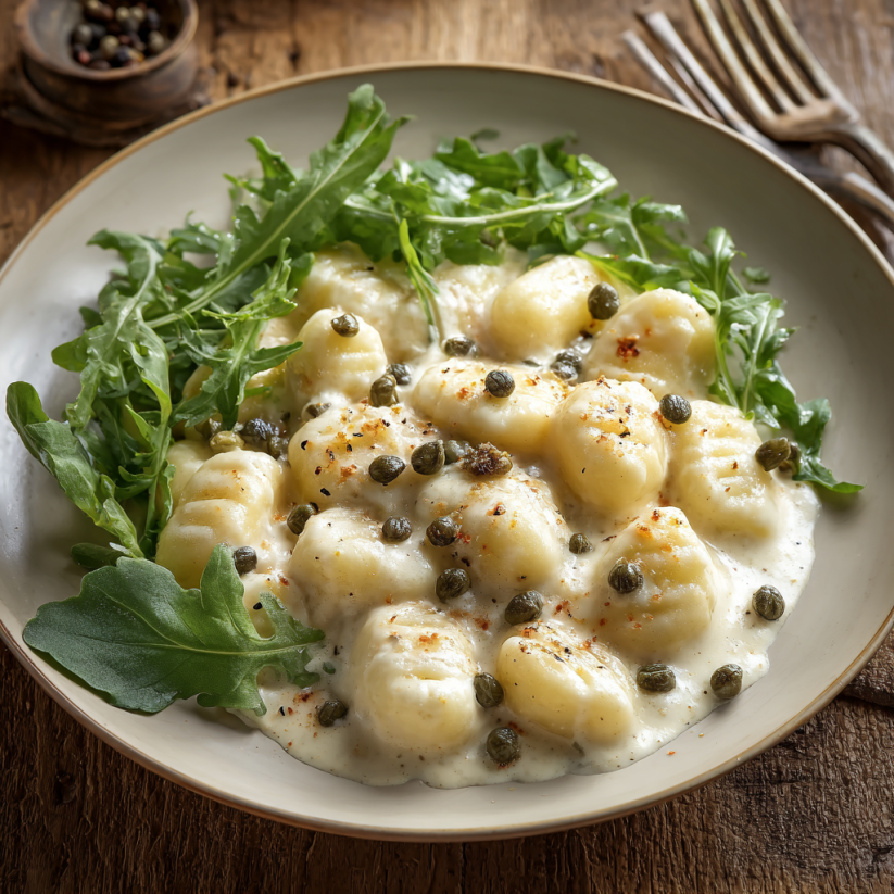 A plate of gorgonzola gnocchi.