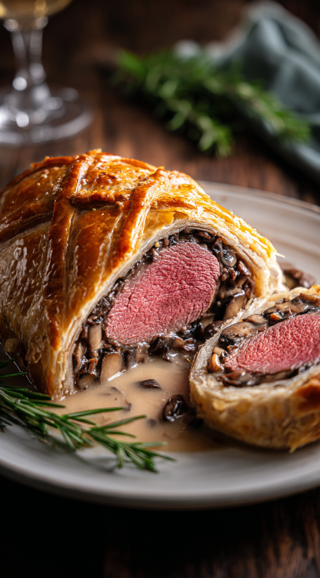 A close up of a beef wellington.