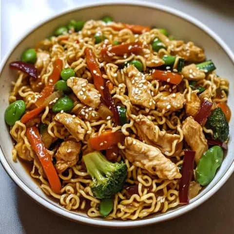A bowl of noodles with vegetables and meat.