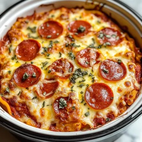 A bowl of pizza with pepperoni and cheese.