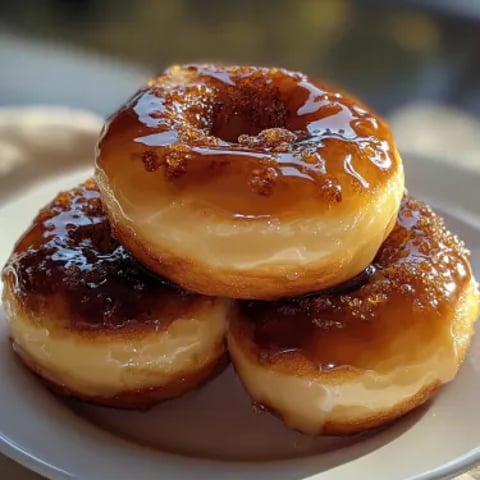 Three donuts on a plate.