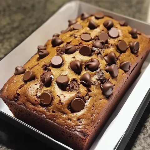 Chocolate loaf cake with chip-filled top.