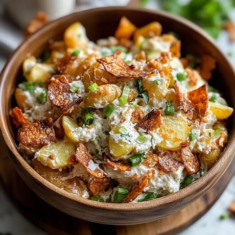 A bowl full of crispy smashed potatoes, herbs, and creamy dip.